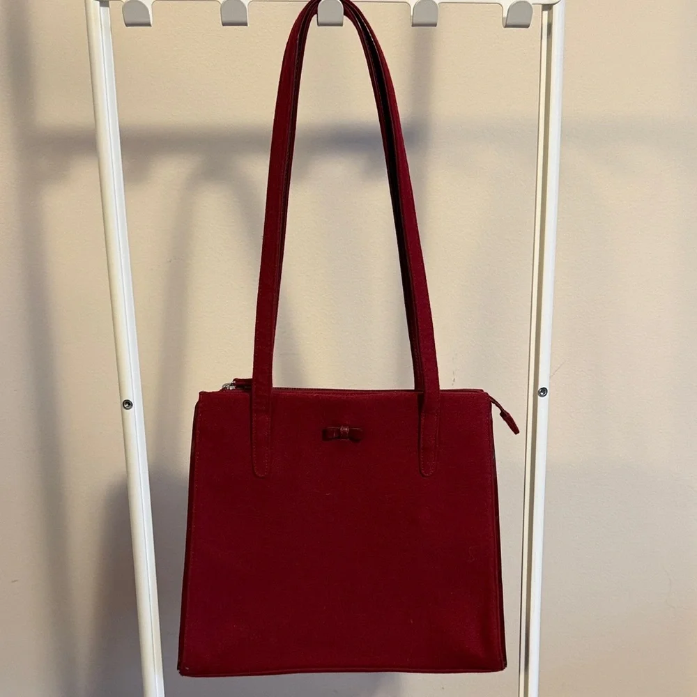 Liz Claiborne Burgundy felted wool shoulder bag